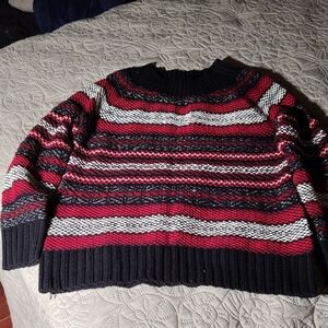 Chaps Red, Black, and White Striped Turtleneck Sweater